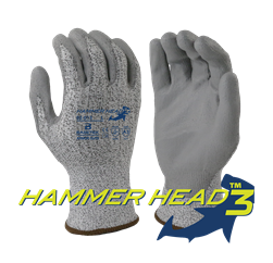 02-013 - Armor Guys Basetek HAMMERHEAD 3 Gray PU Palm Coating Glove