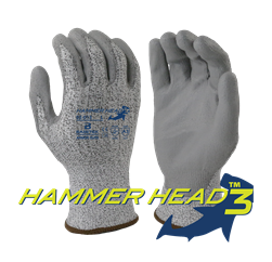 02-013 - Armor Guys Basetek HAMMERHEAD 3 Gray PU Palm Coating Glove