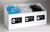 5124-W - Horizon Mfg. White Hair Net / Beard Cover / Shoe Cover 3 Compartment Dispenser with Clear Lid