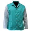 600-GR-CLSLV - Chicago Protective 30" Jacket 9 oz. Green FR Cotton body, Grey Split Leather Sleeves