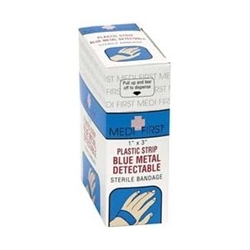 67133 - Medique Medi-First 1" x 3" Plastic Blue Strip Metal Detectable Bandages