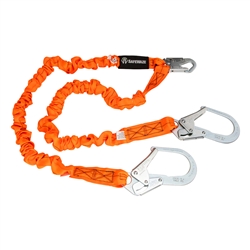 FS88596  Safewaze V-Line 6' Stretch Internal Energy Absorbing Lanyard: Dual Leg, Rebar Hooks