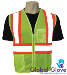 GLO-002 - Global Glove Class II Lime Contrasting Safety Vest with Zipper Front
