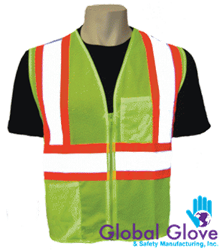 GLO-002 - Global Glove Class II Lime Contrasting Safety Vest with Zipper Front