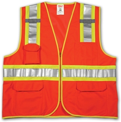 V73859 - Tingley Fluorescent Orange-Red Solid Mesh 8 Pocket 2 Mic Tab Vest